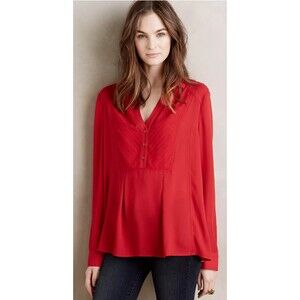 Women's Anthropologie Maeve De Stijl Blouse Long Sleeve Holiday Red Size 6